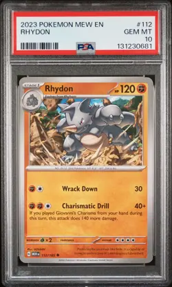 PSA GEM MT 10 - 2023 POKEMON MEW EN-151 112 RHYDON | POP 2 - Image 1
