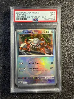 2025 Pokemon Pre En-Prismatic Evolutions Master Ball Reverse Holo Heatran PSA 9 - Image 1