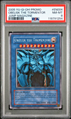 PSA 8 Obelisk the Tormentor JMP-EN004 Shonen Jump Magazine 2005 Yugioh Promo - Image 1