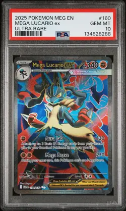 Pokemon TCG Mega Lucario EX Ultra Rare Holo 160/132 Me01 PSA 10 2025 - Image 1