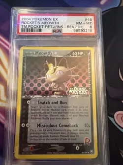 2004 POKEMON EX TEAM ROCKET RETURNS ROCKET'S MEOWTH #46 REVERSE HOLO STAMP PSA 8 - Image 1