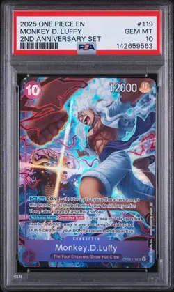 2025 ONE PIECE OP05 119 MONKEY D LUFFY ENGLISH 2ND ANNIVERSARY SET PROMO PSA 10 - Image 1