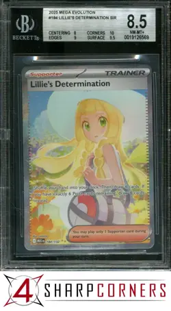 2025 POKEMON MEGA EVOLUTION SIR #184 LILLIE'S DETERMINATION BGS 8.5 - Image 1
