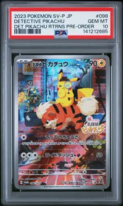 2023 POKEMON JAPANESE SV-P PROMO #098 DETECTIVE PIKACHU PSA 10 - Image 1