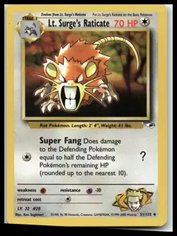 Lt. Surge's Raticate #053/132 Gym Challenge Moderately played Pokemon tcg - Image 1