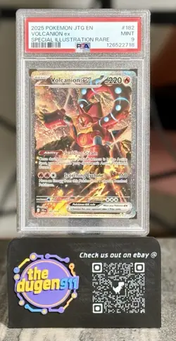 2025 POKEMON JOURNEY TOGETHER SPECIAL ILLUSTRATION RARE #182 VOLCANION EX PSA 9 - Image 3
