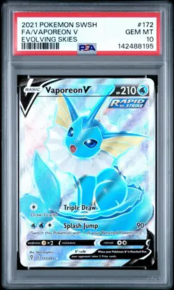 Pokemon Vaporeon V (Full Art) 172/203 SWSH07: Evolving Skies Holo PSA 10 - Image 1