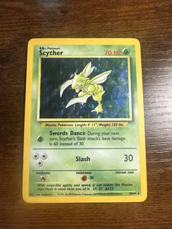 Pokemon Scyther TCG Jungle Holo Card 10/64 Unlimited Rare, MP/HP Condition - Image 1
