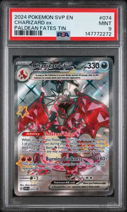 2024 POKEMON SVP EN-SV BLACK STAR PROMO PALDEAN FATES TIN CHARIZARD EX PSA 9 - Image 1