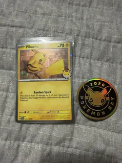 Pikachu Pokemon Day 2026 Promo Card 051/162 with Coin - Image 1