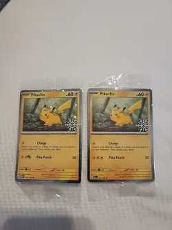 2 Pikachu 025/165 Pokemon Holiday Calendar Snowflake Stamped Holo Lot - Image 1