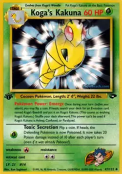 1x Koga's Kakuna - 47/132 - Uncommon - 1st Edition NM-Mint Pokemon G1 - Gym Chal - Image 1