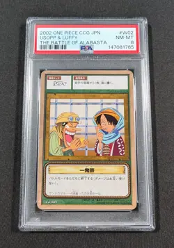 2002 Japanese One Piece CCG Usopp & Luffy BA-W02 PSA 8 NM-MT Battle of Alabasta - Image 1