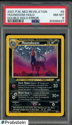 2001 Pokemon Neo Revelation Double Holo Error #8 Houndoom Holo PSA 8 - Image 1