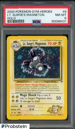 2000 Pokemon Gym Heroes #8 Lt Surge's Magneton Holo PSA 8 NM-MT - Image 1