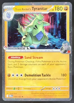 2025 Pokemon Team Rocket's Tyranitar Pokemon Center #096/182 Holo WW - Image 1