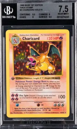 1999 Pokemon 1st Edition Charizard Base Set Holo #4 BGS 7.5 NM+ Thick Stamp WOTC - Image 1