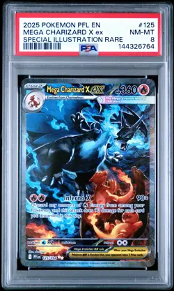 2025 POKEMON PFL EN-SPECIAL ILLUSTRATION RARE #125 MEGA CHARIZARD X EX PSA 8 - Image 1