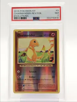 CHARMANDER 2016 POKEMON XY EVOLUTIONS REVERSE FOIL COMMON 9/108 PSA 7 Q1173 - Image 1