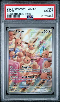 2024 POKEMON TWM EN-TWILIGHT MASQUERADE ILLUSTRATION RARE #188 EEVEE PSA 8 - Image 1