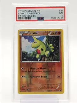 LARVITAR 2016 POKEMON XY FATES COLLIDE REVERSE FOIL COMMON 41/124 PSA 7 Q1173 - Image 1
