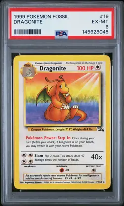 1999 POKEMON FOSSIL #19 DRAGONITE PSA 6 - Image 1