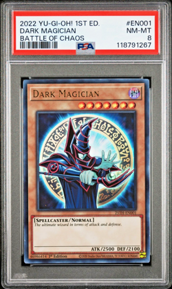 PSA 8 Dark Magician 25TH-EN001 Battle Chaos 2022 Yugioh Ultra Rare 1st Edition - Image 1