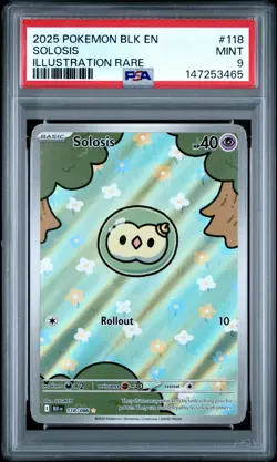 147253465 Solosis 2025 Pokemon Black Bolt #118/086 Illustration Rare PSA 9 - Image 1