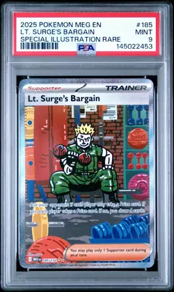 2025 Pokemon MEG En LT Surge's Bargain Special Illustration Rare #185 PSA 9 Mint - Image 1