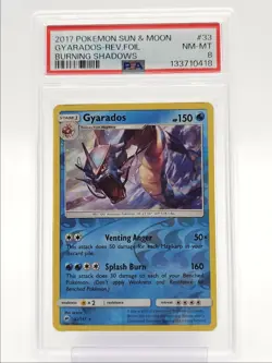 GYARADOS 2017 POKEMON S&M BURNING SHADOWS REVERSE HOLO 33/147 PSA 8 Q1173 - Image 1