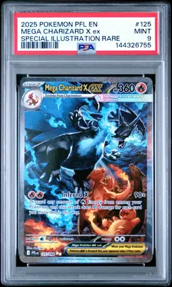 2025 POKEMON PFL EN-SPECIAL ILLUSTRATION RARE #125 MEGA CHARIZARD X EX PSA 9 - Image 1