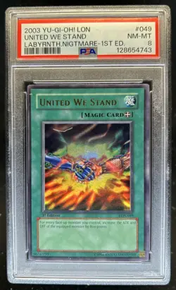 2003 Yu-Gi-Oh Labyrinth of Nightmare 1st Edition United We Stand #LON-049 PSA 8 - Image 1