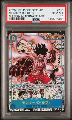 2025 ONE PIECE JAPANESE MANGA ALTERNATE ART OP11-118 MONKEY D. LUFFY PSA 10 - Image 1