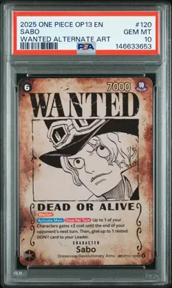 2025 ONE PIECE OP13-CARRYING ON HIS WILL WANTED ALTERNATE ART #120 SABO PSA 10 - Image 1