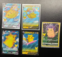 Pokemon Celebration Pikachu Card Lot Of 5. Flying Surfing V VMAX Pikachu Cards 1 - Image 1