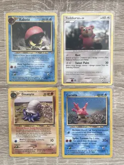 Lot Of 4 Vintage Pokemon TCG Yuka Morii Cards Neo/EX Era - Kabuto, Teddiursa - Image 1