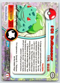 Bulbasaur #01 1999 Topps Pokemon Card Holo Blue Logo Nintendo Vintage Rare - Mp - Image 2