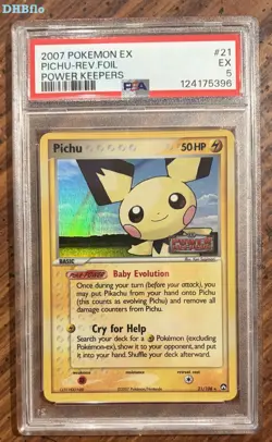 2007 Pokemon EX Power Keepers 21/108 Pichu Reverse Holo PSA 5 Excellent - Image 1