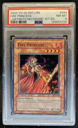 2003 Yu-Gi-Oh Labyrinth of Nightmare 1st Edition Fire Princess #LON-034 PSA 8 - Image 1