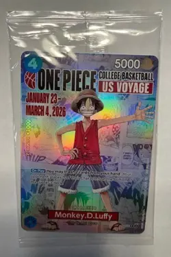 Bandai One Piece CCG Monkey.D.Luffy Promo Holo US Voyage College Basketball Card - Image 1