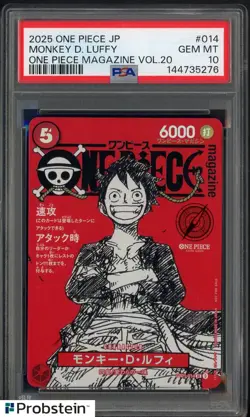 2025 ONE PIECE JPN PROMOS ONE PIECE MAGAZINE VOL.20 #014 MONKEY D. LUFFY PSA 10 - Image 1