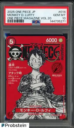 2025 ONE PIECE JPN PROMOS ONE PIECE MAGAZINE VOL.20 #014 MONKEY D. LUFFY PSA 10 - Image 1