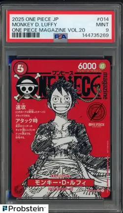 2025 ONE PIECE JPN PROMOS ONE PIECE MAGAZINE VOL.20 #014 MONKEY D. LUFFY PSA 9 - Image 1
