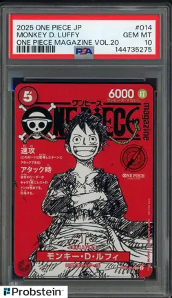 2025 ONE PIECE JPN PROMOS ONE PIECE MAGAZINE VOL.20 #014 MONKEY D. LUFFY PSA 10 - Image 1
