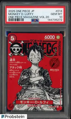 2025 ONE PIECE JPN PROMOS ONE PIECE MAGAZINE VOL.20 #014 MONKEY D. LUFFY PSA 10 - Image 1