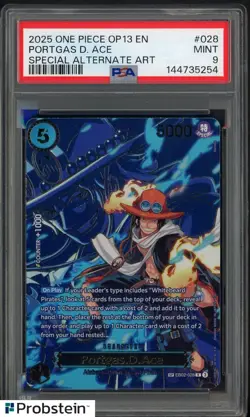 2025 One Piece OP13 En #028 Portgas D. Ace Special Alternate Art PSA 9 MINT - Image 1