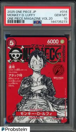 2025 ONE PIECE JPN PROMOS ONE PIECE MAGAZINE VOL.20 #014 MONKEY D. LUFFY PSA 10 - Image 1