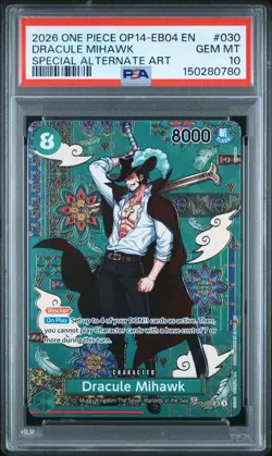 2026 ONE PIECE OP14-EB04-THE AZURE SEA'S SEVEN #030 DRACULE MIHAWK PSA 10 - Image 1