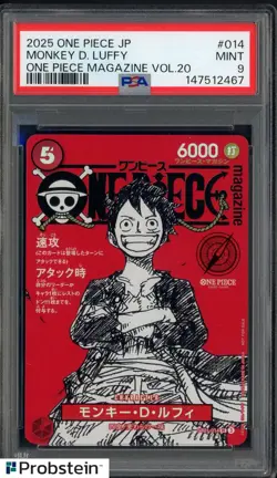 2025 ONE PIECE JPN PROMOS ONE PIECE MAGAZINE VOL.20 #014 MONKEY D. LUFFY PSA 9 - Image 1