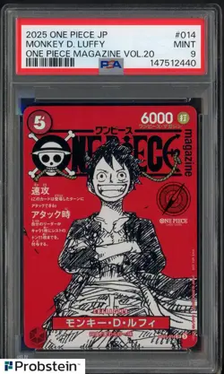 2025 ONE PIECE JPN PROMOS ONE PIECE MAGAZINE VOL.20 #014 MONKEY D. LUFFY PSA 9 - Image 1
